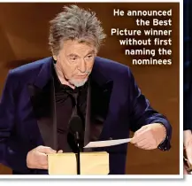  ?? ?? He announced the Best Picture winner without first naming the nominees