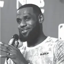  ??  ?? CAVS forward LeBron James takes questions at a press conference after the basketball team’s practiced during the NBA Finals, Thursday, June 7, 2018, in Cleveland. The Warriors lead the series 3-0 with Game 4 on Friday. (AP)