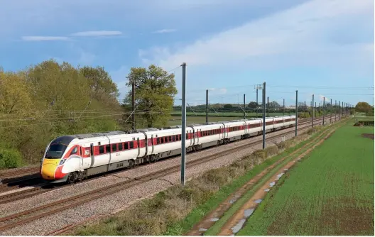  ?? (Paul Biggs) ?? LNER Azuma Class 801/2 801221 passes Raskelf on May 10 forming the 1S21 1430 King’s Cross to Edinburgh service. The Class 801/2 is one of the youngest in the IET fleet, so it was not subject to anywhere near the number of cracking problems found in the older GWR Class 800/0s.