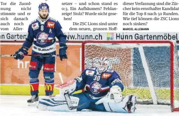  ?? FRESHFOCUS ?? Sind nach dem 0:4 ganz schön bedient: Zsc-goalie Lukas Flüeler und Verteidige­r Kevin Klein.