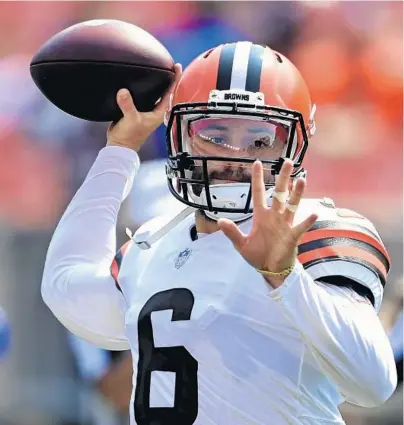  ?? DAVID DERMER/AP ?? Browns quarterbac­k Baker Mayfield helped lead the Browns to their first playoff appearance since 2003 last season.