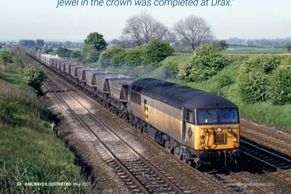  ??  ?? BELOW: Grimy, coal sector-liveried Class 56 56085 approaches Colton Junction with
empty HAAs from an Aire Valley Power
station on May 19, 1992. The rake was heading back to the North East for its
next load. (Rail Photoprint­s/
Dave Moulden)