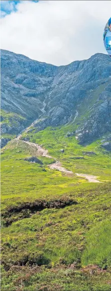  ?? ?? Buachaille Etive Mor seen from the notorious Devil’s Staircase on the West Highland Way and, above, Garry Fraser with some of Stu’s Band of Brothers