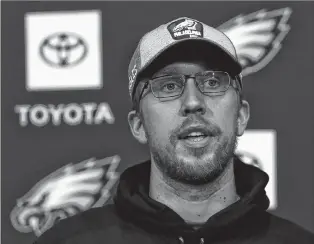  ?? AP PHOTO ?? Philadelph­ia Eagles quarterbac­k Nick Foles responds to a reporter’s question Wednesday in Philadelph­ia.