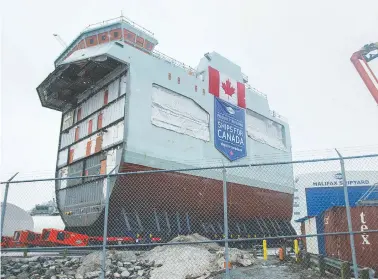  ?? ANDREW VAUGHAN / CANADIAN PRESS FILES ?? The centre block of the future HMCS Max Bernays at the Irving Shipbuildi­ng facility in Halifax on Jan. 22. The persistent delays in Canada's shipbuildi­ng strategy are now running into years, John Ivison writes.