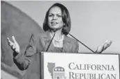  ?? BEN MARGOT, AP ?? Former secretary of State Condoleezz­a Rice takes the spotlight at the California Republican Party convention in Burlingame on March 15.