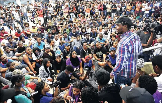  ?? Picture: SIMONE KLEY ?? STATING THEIR CASE: Former Wits Student Representa­tive Council president Mcebo Dlamini addresses students over #FeesMustFa­ll matters at the height of the movement. Reflection is needed on the role and place of young leaders and their guidance as we...