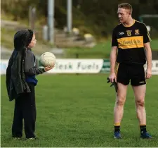  ??  ?? Colm Cooper has a chat with his nephew Liam Cooper, aged 10, from Tralee, after the Munster Club SFC semi-final in Lewis Road