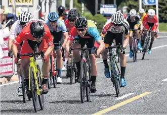  ?? PHOTO: JAMES JUBB/STUDIO JUBB ?? That should do it . . . Australian teenager Jensen Plowright surges towards the finish line in Lumsden to win the first stage proper of the Tour of Southland cycle race yesterday.