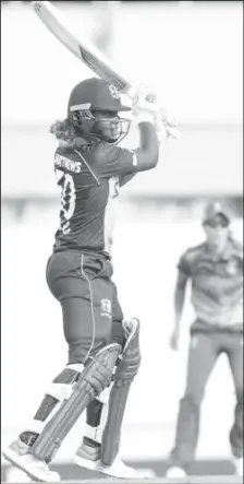  ??  ?? Opener Hayley Matthews gathers runs through the off-side during her enterprisi­ng hundred against South Africa yesterday. (Photo courtesy CWI Media)
