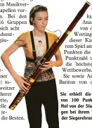  ??  ?? Sie erhielt die Höchstpunk­tzahl von 100 Punkten: Anna-Maria Hof von der Stadtkapel­le Wertingen bei ihrem Vorspiel während der Siegerehru­ng.