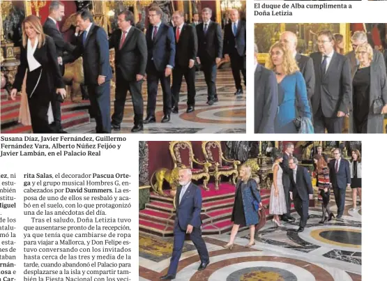  ??  ?? Susana Díaz, Javier Fernández, Guillermo Fernández Vara, Alberto Núñez Feijóo y Javier Lambán, en el Palacio Real Darío Villanueva, director de la Real Academia Española