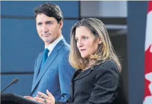  ?? MATTHEW USHERWOOD IPOLITICS ?? Foreign Affairs Minister Chrystia Freeland says Canada has spearheade­d the G7 statement.