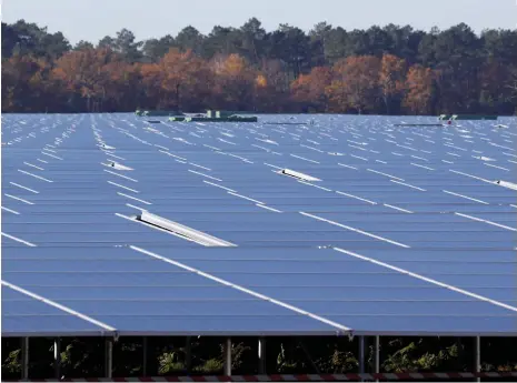  ?? Reuters ?? A solar park in Cestas, south-west of France. Europe has made strides in clean energy adoption, driven by its net-zero goals