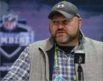  ?? MICHAEL CONROY — THE ASSOCIATED PRESS ?? New York Jets general manager Joe Douglas speaks during a press conference at the NFL football scouting combine in Indianapol­is on Feb. 25, 2020.