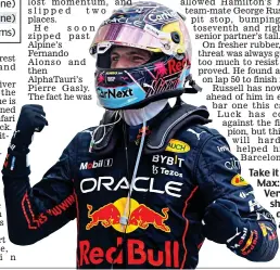  ?? ?? Take it to the Max: Verstappen shows his delight after win