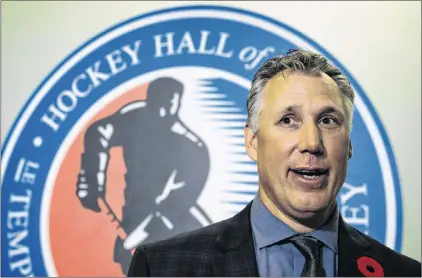 ?? CANADIAN PRESS PHOTO/ CHRISTOPHE­R KATSAROV ?? Hockey Hall of Fame inductee Dave Andreychuk speaks to reporters in Toronto. Andreychuk was inducted into the Hall Friday. He had been eligible for induction since 2009.