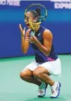  ?? USA TODAY ?? Leylah Fernandez of Canada celebrates after win against Aryna Sabalenka of Belarus on Thursday.