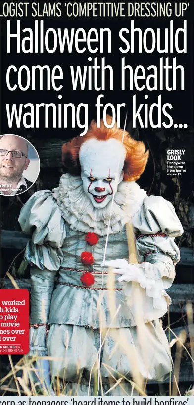  ??  ?? EXPERT GRISLY LOOK Pennywise the clown from horror movie IT