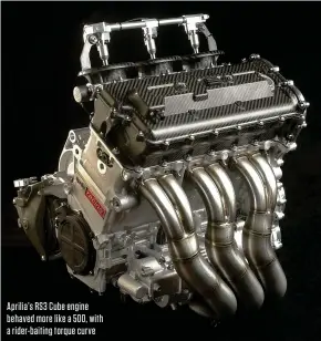  ?? ?? Aprilia’s RS3 Cube engine behaved more like a 500, with a rider-baiting torque curve 84