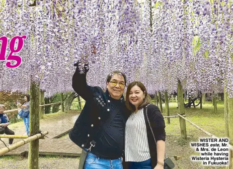  ??  ?? WISTER AND WISHES este, Mr. & Mrs. de Leon while having Wisteria Hysteria in Fukuoka!