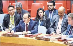  ?? KUNA photo ?? Kuwait’s Permanent Representa­tive at UN Ambassador Mansour Al-Otaibi during
the UN Security Council meeting concerning Haiti.