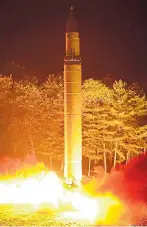  ??  ?? Missile test in North Korea last month