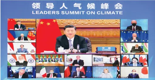  ??  ?? Chinese President Xi Jinping at the virtual Leaders Summit for Climate on April 22, 2021