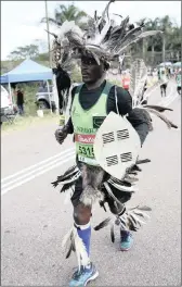  ?? PICTURE: DOCTOR NGCOBO/AFRICAN NEWS AGENCY(ANA) ?? Joburg runner Abel Dlamini ran in traditiona­l Zulu gear.