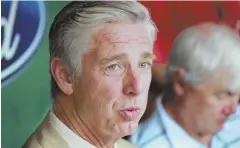  ?? STAFF PHOTO BY MATT WEST ?? MAN IN CHARGE: Red Sox president Dave Dombrowski talks to the media before last night’s game at Fenway Park.