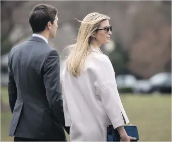  ?? JABIN BOTSFORD/THE WASHINGTON POST ?? White House senior adviser Jared Kushner and wife, Ivanka Trump, outside the White House. Secret Service agents are tasked with guarding the members of Trump’s family.