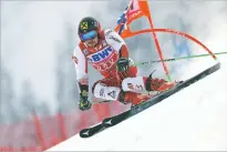  ?? SHINICHIRO TANAKA/ASSOCIATED PRESS ?? Austria’s Marcel Hirscher competes during a ski World Cup men’s Giant Slalom on Saturday in Adelboden, Switzerlan­d.