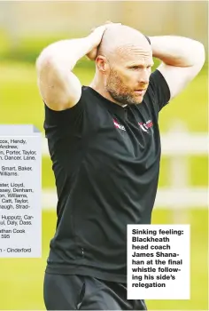  ?? ?? Sinking feeling: Blackheath head coach James Shanahan at the final whistle following his side’s relegation