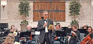  ?? ?? Tehachapi Symphony Orchestra Music Director and Conductor David Newby welcomes the audience to the spring concert on Sunday afternoon.