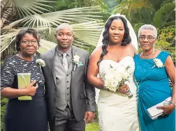  ??  ?? The couple with their mothers. Mother of the groom Pearline Campbell (left) and Alice Wedderburn.