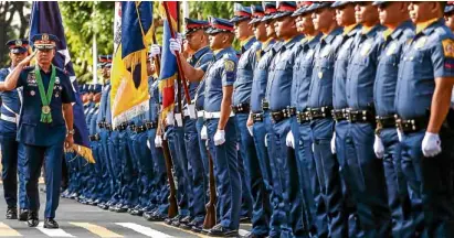  ??  ?? CLEANSING PNP Director General Oscar Albayalde (left) says removing rogue personnel from the organizati­on, through an internal cleansing program, will restore public trust in the police.