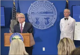  ?? PATRICK ORSAGOS — THE ASSOCIATED PRESS ?? Ohio Republican Gov. Mike DeWine provides an update on the train derailment in East Palestine, Ohio, Tuesday. About 50cars of a Norfolk Southern freight train derailed on Feb. 3.