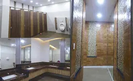  ??  ?? Robinsons Place Ilocos Expansion Mall’s prominent rustic architectu­ral design accentuate­d by feature walls, stones, and clay bricks extends even to its toilets.