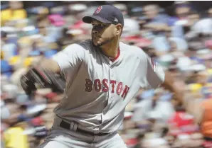  ?? AP PHOTO ?? FOCUSED: Eduardo Rodriguez delivers during yesterday’s Red Sox series finale in Milwaukee. He allowed just three hits in six innings.