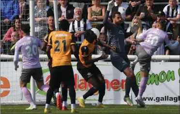  ?? Picture: Steve Terrell ?? Stones keeper Yusuf Mersin comes off his line as Notts County threaten