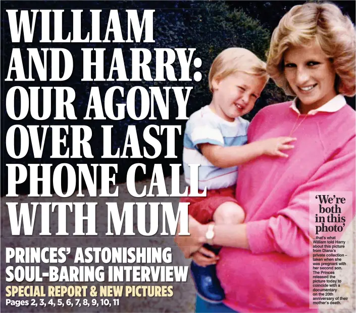  ??  ?? ‘We’re both in this photo’ ...that’s what William told Harry about this picture from Diana’s private collection – taken when she was pregnant with her second son. The Princes released the picture today to coincide with a documentar­y on the 20th...