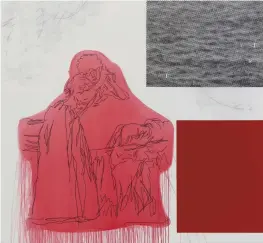  ?? ?? 3. Joven en pie, mesándose los cabellos (Red), 2020, Julião Sarmento (1948–2021), acrylic gesso, graphite, marker, silkscreen and enamel on canvas, 165 × 141cm. Pilar Corrias, London