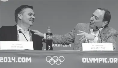  ?? MARK HUMPHREY / THE ASSOCIATED PRESS FILES ?? IIHF president René Fasel says he has “a very good relationsh­ip” with NHL commission­er Gary Bettman. “But what can I say?” Fasel said. “I have nothing to give him. I can say, ‘Hello, how are you? Great playoffs.’ ”