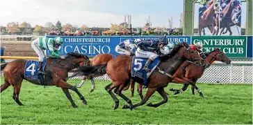  ?? RACE IMAGES SOUTH ?? Whale Song, inner, just beats Lightning Jack (5) in the Easter Cup yesterday.