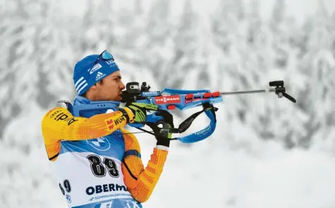  ?? Foto: Martin Schutt, dpa ?? Simon Schempp kam in Oberhof nicht über Platz 58 hinaus.