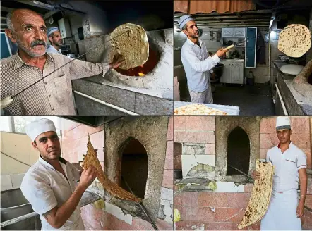  ?? — AFP Relaxnews ?? In Iran, only men are allowed to bake traditiona­l flatbreads – like the round sangak (top) and the elongated taftoon – in bakeries.