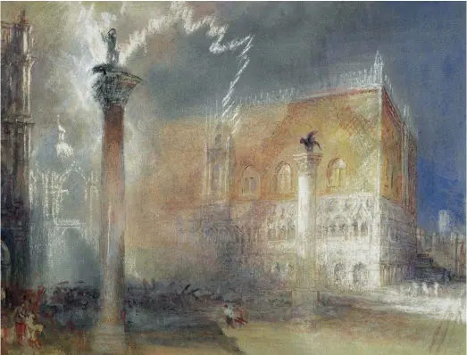  ??  ?? Flooded with light: J M W Turner’s La Piazzetta, Venice; watercolou­r, pen and ink (c1835)
