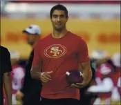  ?? NHAT V. MEYER — STAFF PHOTOGRAPH­ER ?? The 49ers may be left gambling that quarterbac­k Jimmy Garoppolo stays healthy through the 2021 season.