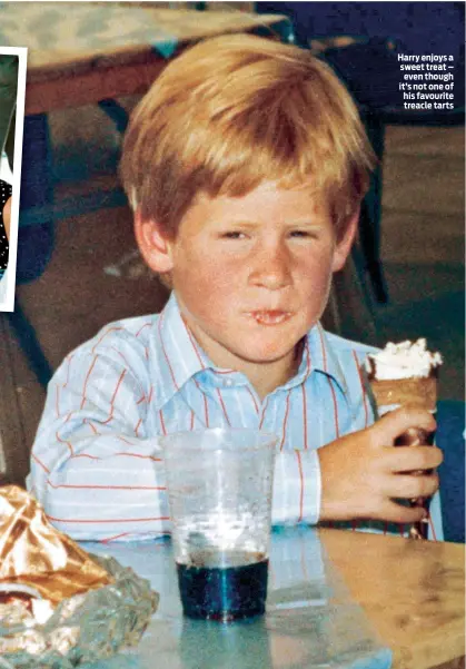  ??  ?? Harry enjoys a sweet treat – even though it’s not one of his favourite treacle tarts