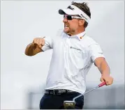  ?? STACY REVERE / GETTY IMAGES ?? Ian Poulter celebrates after making a putt tow in the Houston Open in a playoff with Beau Hossler and pick up the last invitation to the Masters.